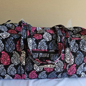 Vera Bradley duffle bag pink, gray and black leaf pattern, previously used